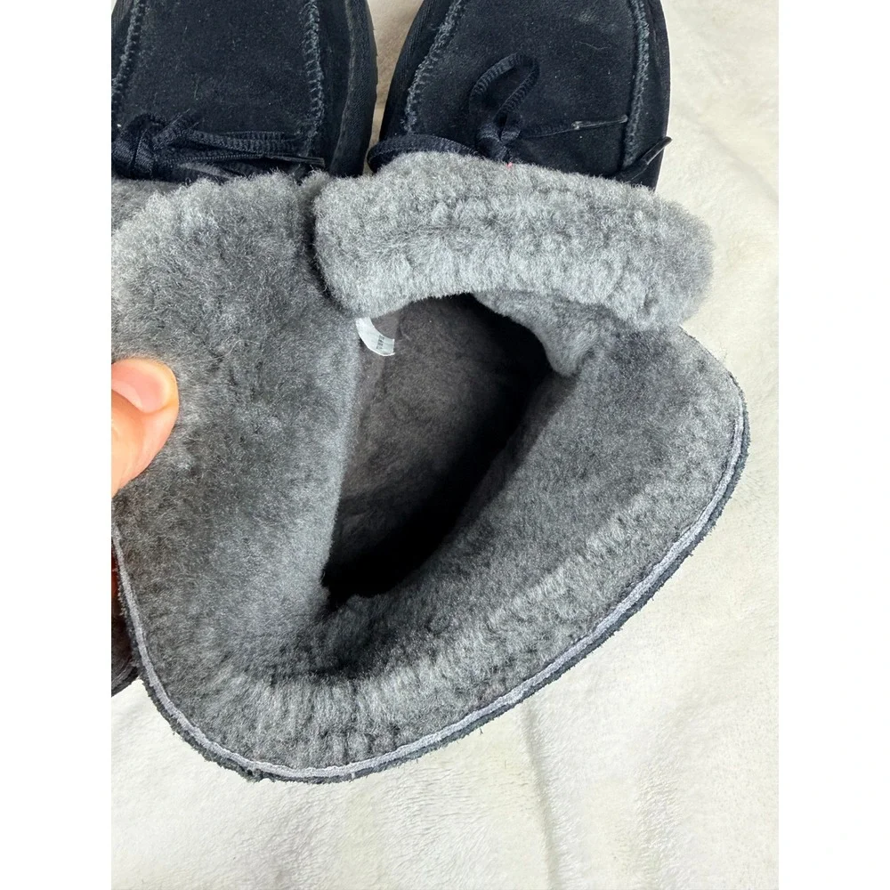 UGG Women Diara Cuff Slipper Boot Size 8 Black Suede Shearling Fur Lined 1113090